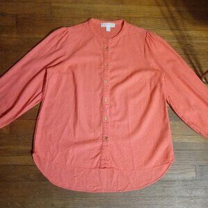 MICHAEL KORS linen blend puff sleeve button down shirt (M)